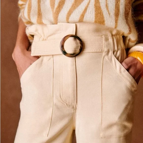 Sezane Silas High-Waisted ButterCream Pants - Picture 2 of 6